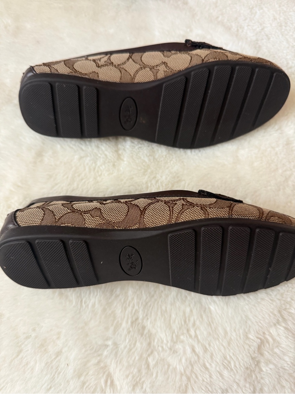 Coach Brown Signature Canvas Loafers with Gold Chain Accent - Picture 3 of 5